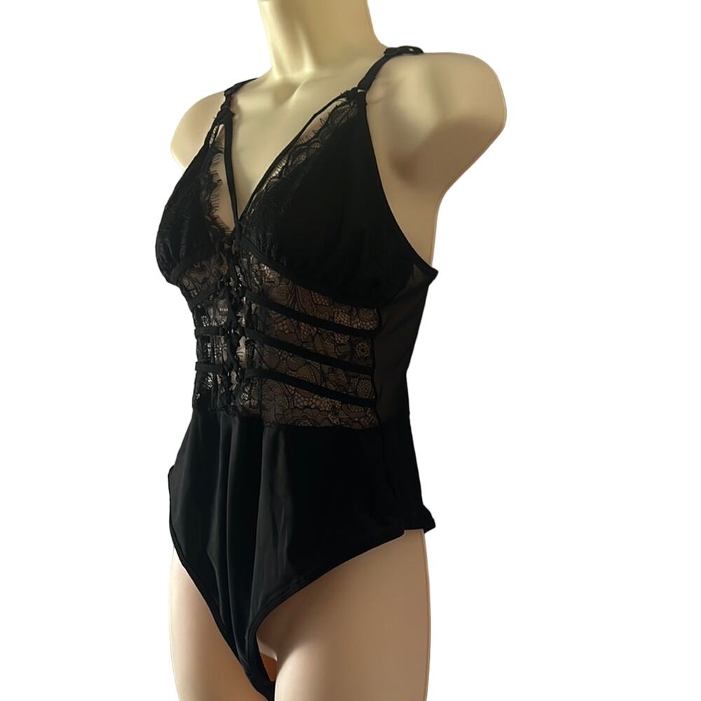 Black Lace Teddy Lingerie Bodysuit Woman Size XL Sexy Strappy - Picture 3 of 11